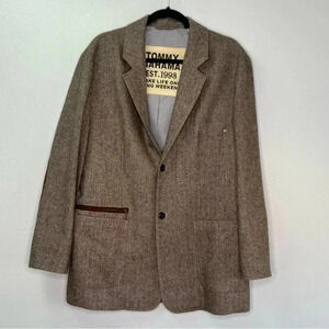 Tommy Bahama Brown Wool Blend Herringbone Tweed Blazer Elbow Patches‎ Sz L